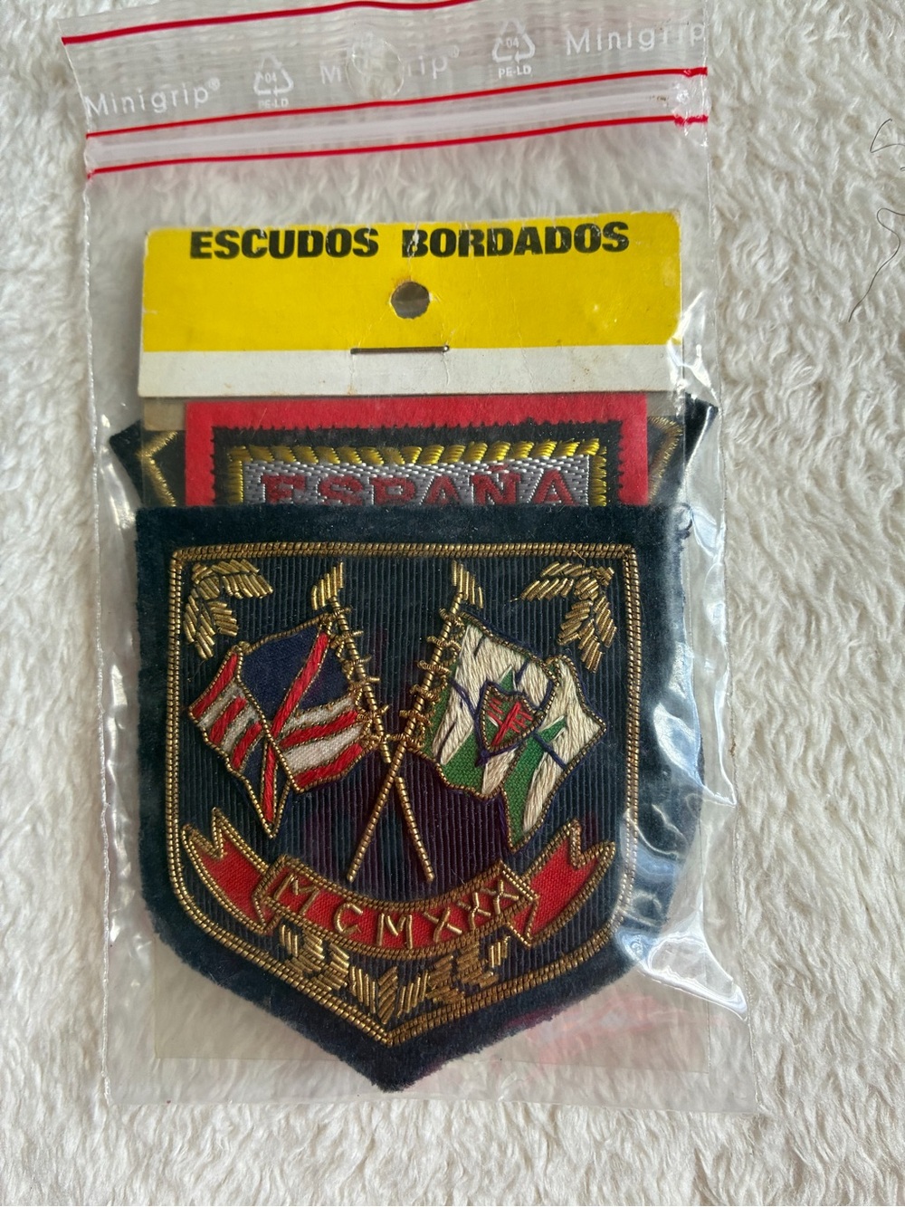 Spanish Embroidered Shield Patch - Navy, Red & Gold